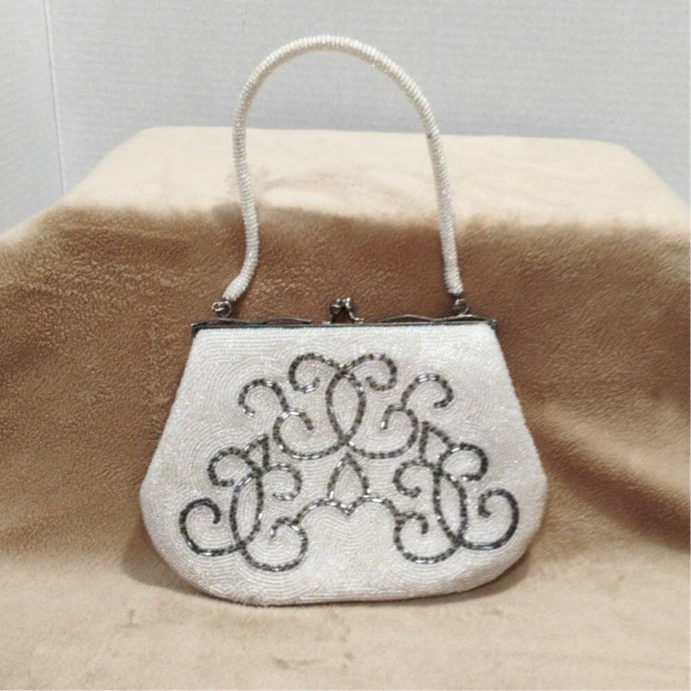 Vintage Floral Beaded Handbag, Beaded Purse, Evening Bag
